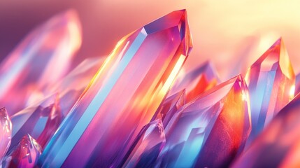 Vibrant multicolored crystals glowing.