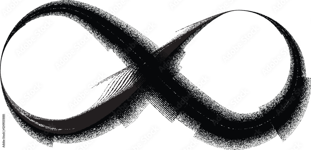Poster infinity symbol . many vector roughen lines forming endless logo. limitless design element . continu