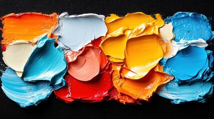 Vibrant oil paint palette strokes on black.