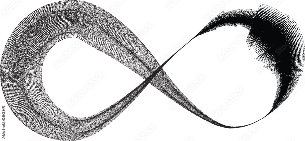 Poster infinity symbol . many vector roughen lines forming endless logo. limitless design element . continu