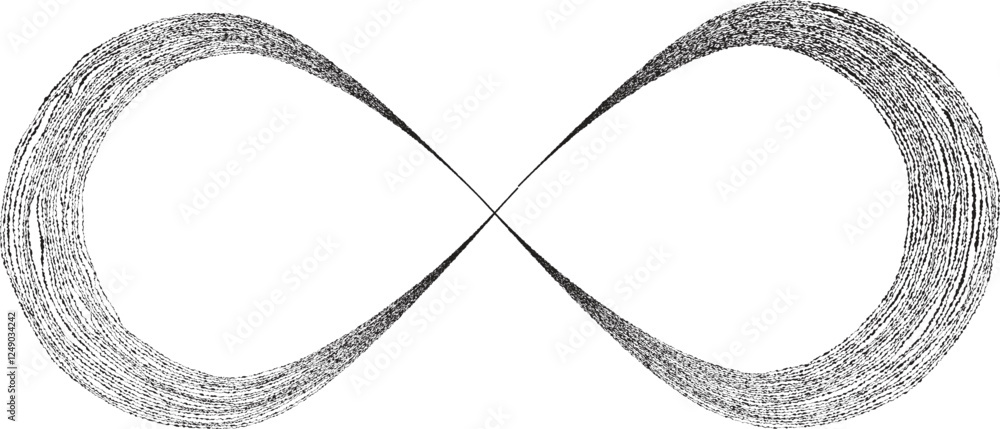 Poster infinity symbol . many vector roughen lines forming endless logo. limitless design element . continu