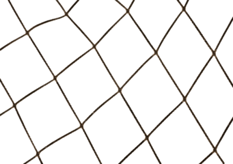 Torn Football or tennis net. Rope mesh on a white background close-up