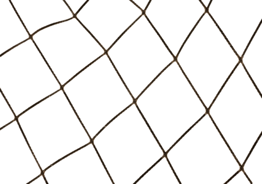 Torn Football or tennis net. Rope mesh on a white background close-up