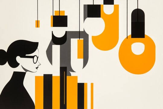 A 1950s-style vintage academic poster featuring a librarian recommending reference books to a curious scholar