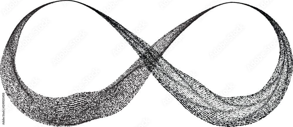 Poster infinity symbol . many vector roughen lines forming endless logo. limitless design element . continu