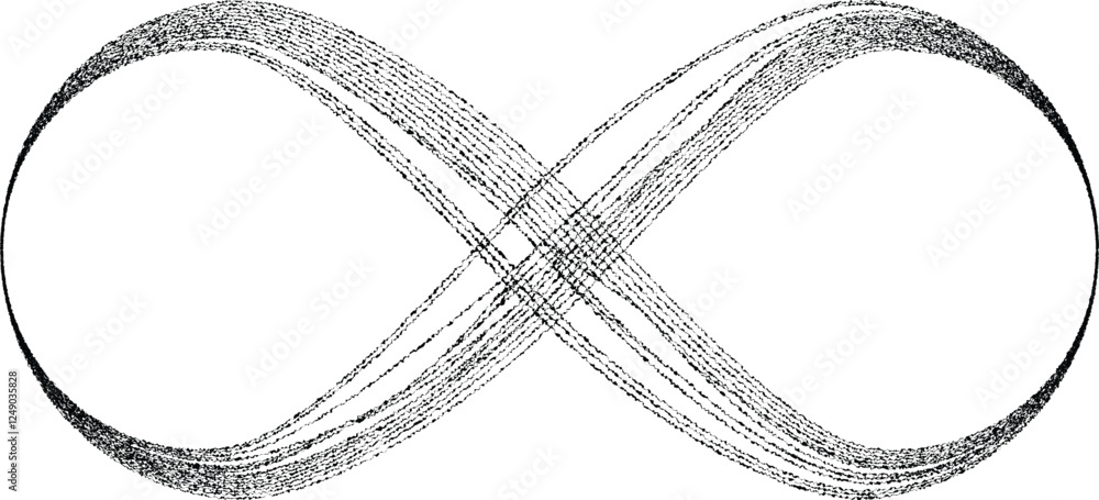 Poster infinity symbol . many vector roughen lines forming endless logo. limitless design element . continu