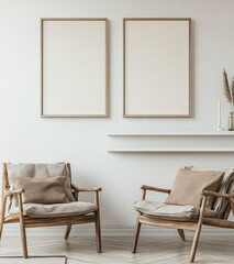 Cozy Living Room with Two Empty Frames and Wooden Chairs