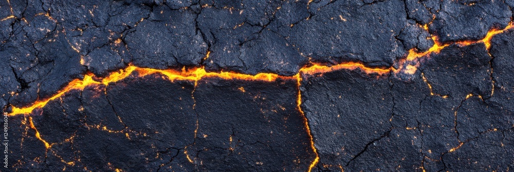 Poster cracked lava surface with glowing magma lines creating a natural abstract pattern