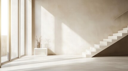 Modern Minimalist Interior with Staircase and Natural Light
