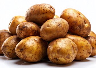 Fresh Russet Potatoes, Earthy Skin, Isolated, White Background - Low Light Photography