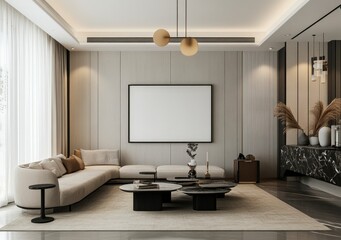 Modern Living Room Interior Design Featuring Neutral Tones and Elegance