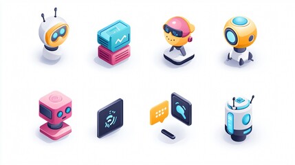 3D Vector Icon Set for Chatbots, Conversational User Interfaces, and Customer Service Applications