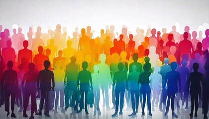 Crowd of colorful silhouettes representing unity and diversity in a vibrant gathering