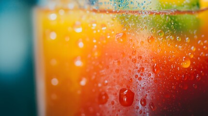 Refreshing Tequila Sunrise Cocktail with Water Droplets Close Up View