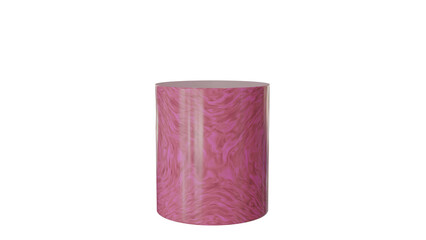 Round tall pink marble stand-pedestal with polished surface and natural marble, ideal for displaying products or decorative items. Isolated on transparent background.