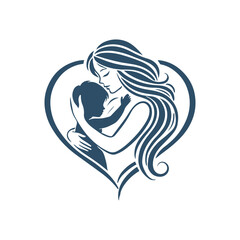  Mother and Baby in Heart Silhouette Vector Art