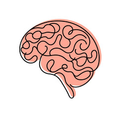 Brain continuous one line drawing. Human brain in simple linear style. Mental health concept. Vector illustration.