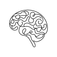 Brain continuous one line drawing. Human brain in simple linear style. Mental health concept. Vector illustration.
