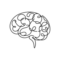 Brain continuous one line drawing. Human brain in simple linear style. Mental health concept. Vector illustration.