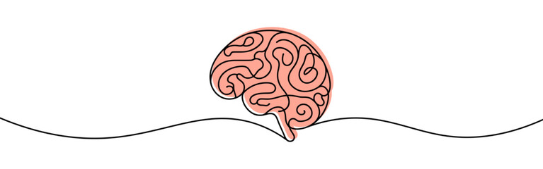 Brain continuous one line drawing. Human brain in simple linear style. Mental health concept. Vector illustration.
