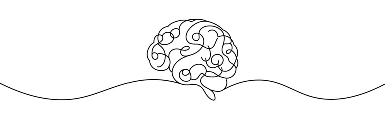 Brain continuous one line drawing. Human brain in simple linear style. Mental health concept. Vector illustration.