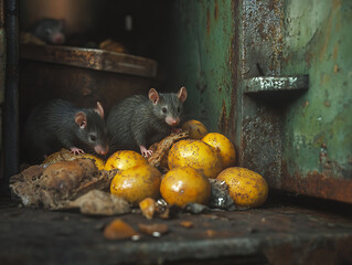 A Group of Rats Feasting on Leftovers