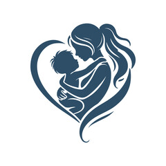  Mother and Baby in Heart Silhouette Vector Art