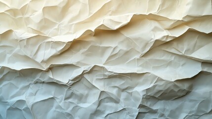 Obraz premium Crumpled paper texture with soft beige and white gradient folds