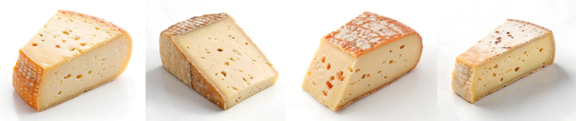 Set of Fresh cheese with cut isolated on white background.