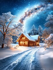 Cozy Cabin in a Winter Wonderland Under the Milky Way