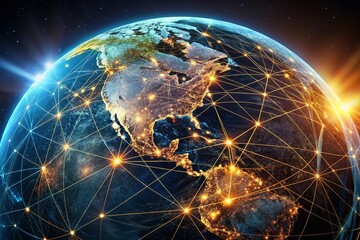 Global Connectivity: Illuminated Earth Globe Representing International Business & Telecommunications