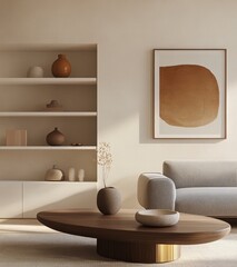 Minimalist Living Room with Earthy Tones and Modern Decor Elements