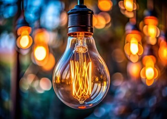Glowing Filament Light Bulb Hanging Macro Photography