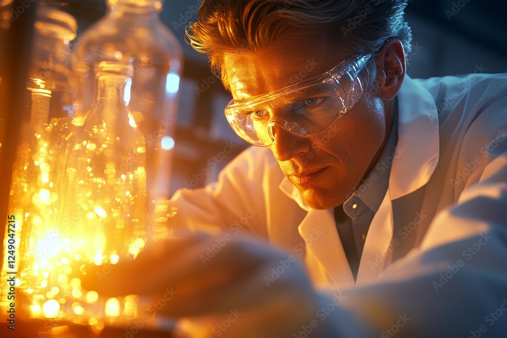 Poster a forensic scientist analyzing crime scene evidence in a high-security lab
