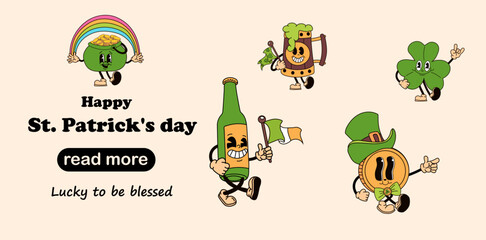 Web page design template. A set of cartoon characters designed as St. Patrick's Day mascots