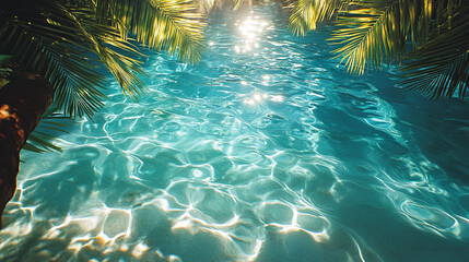 Crystal Clear Turquoise Lagoon with Serene Atmosphere beneath Tropical Palm Fronds