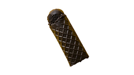 A black ice cream cone with a textured waffle pattern, giving a luxurious and contemporary food aesthetic.