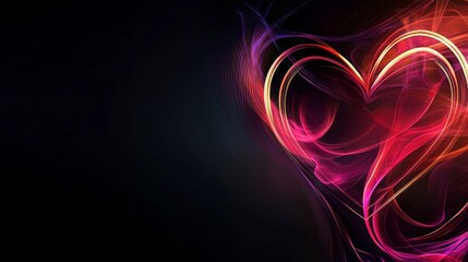 Minimalist design featuring a single neon heart in warm red and pink, clean black background, elegant composition