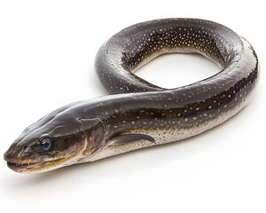 Obraz premium Fresh raw conger eel lying coiled on a white surface