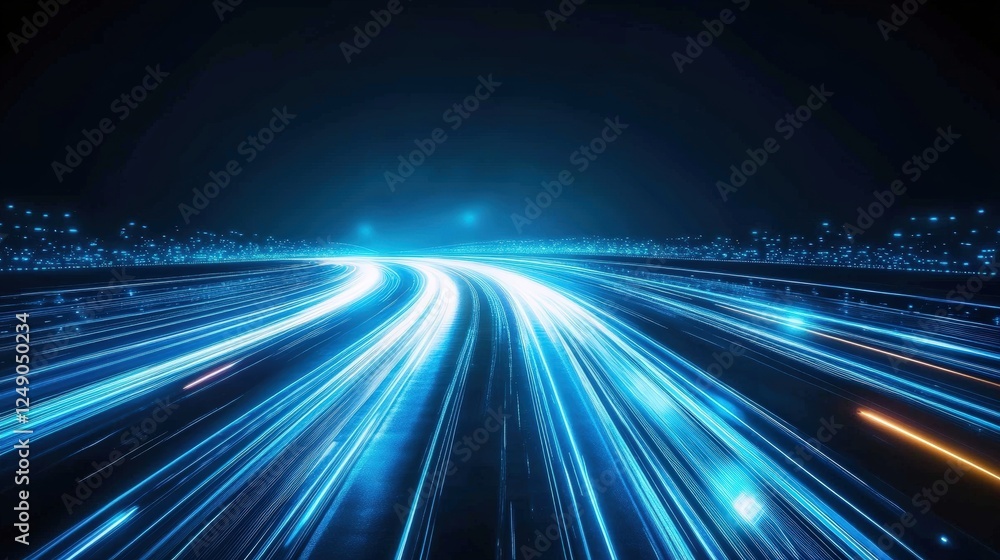 Poster abstract blue background with speed light blur effect creating dynamic visual energy and motion in a