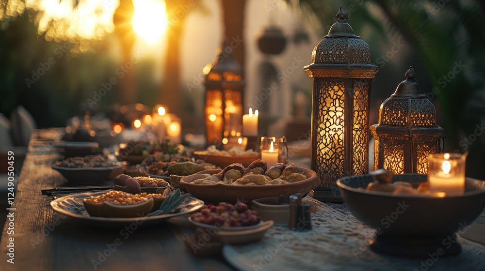 Aufkleber a table is set with a variety of food and candles, creating a warm and inviting atmosphere. the cand