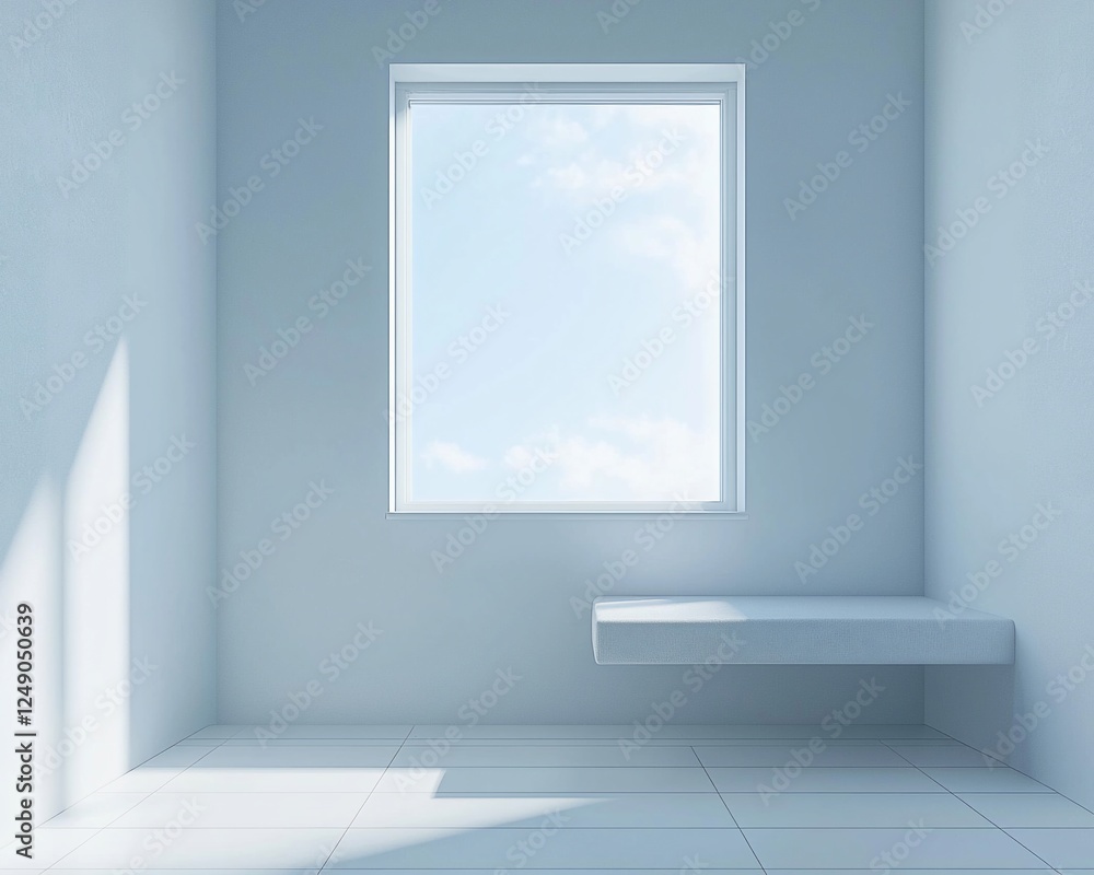 Poster empty room with window, bright light, minimal design