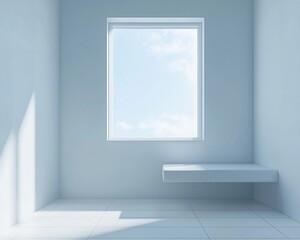 Empty room with window, bright light, minimal design