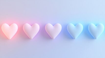 Minimalist neon heart dividers glowing softly in alternating pink and blue colors, separating different parts of the Valentines email