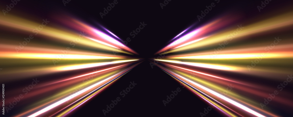 Poster swirl bokeh effect. colored shiny sparks of spiral wave. curved bright speed line swirls. shiny wavy