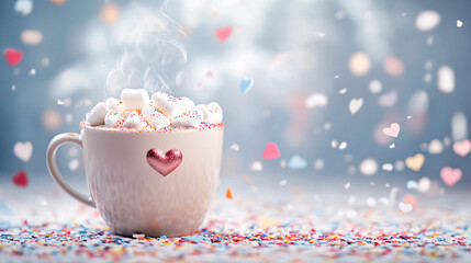 5D Imagine a steaming cup of hot cocoa topped with heart-shaped marshmallows.