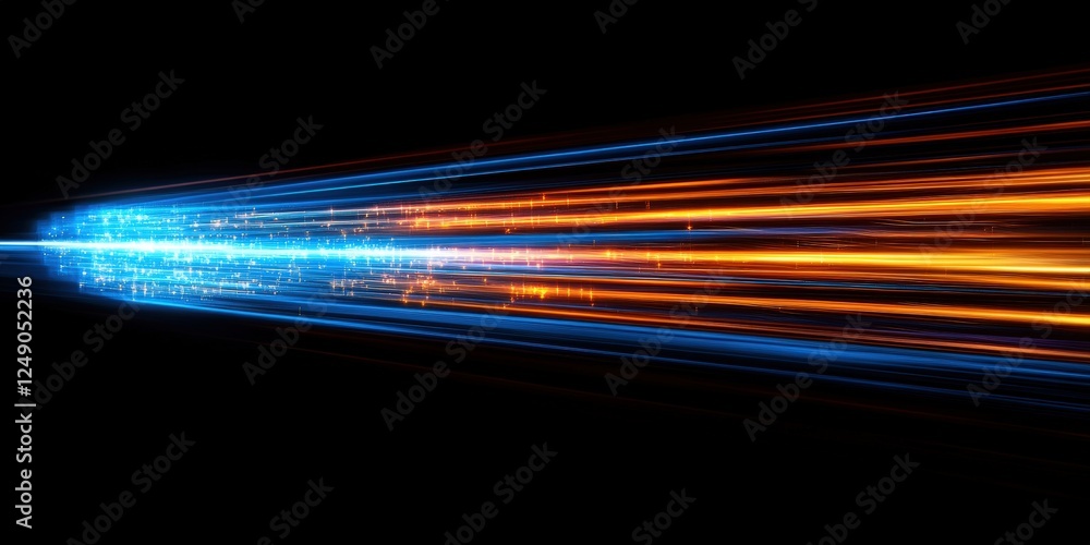 Poster abstract blue and orange light speed effect on black background with blur and striking contrast crea