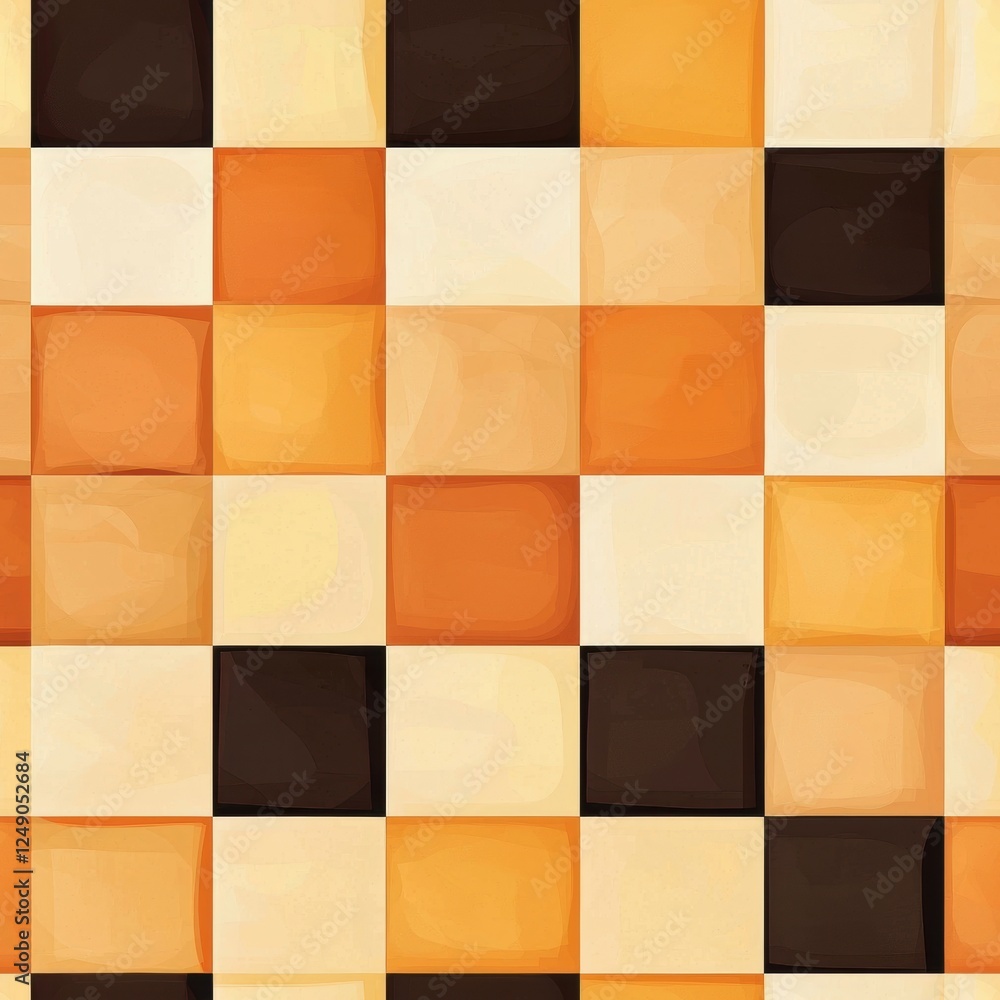Poster warm earth tone checkered grid pattern with geometric design elements