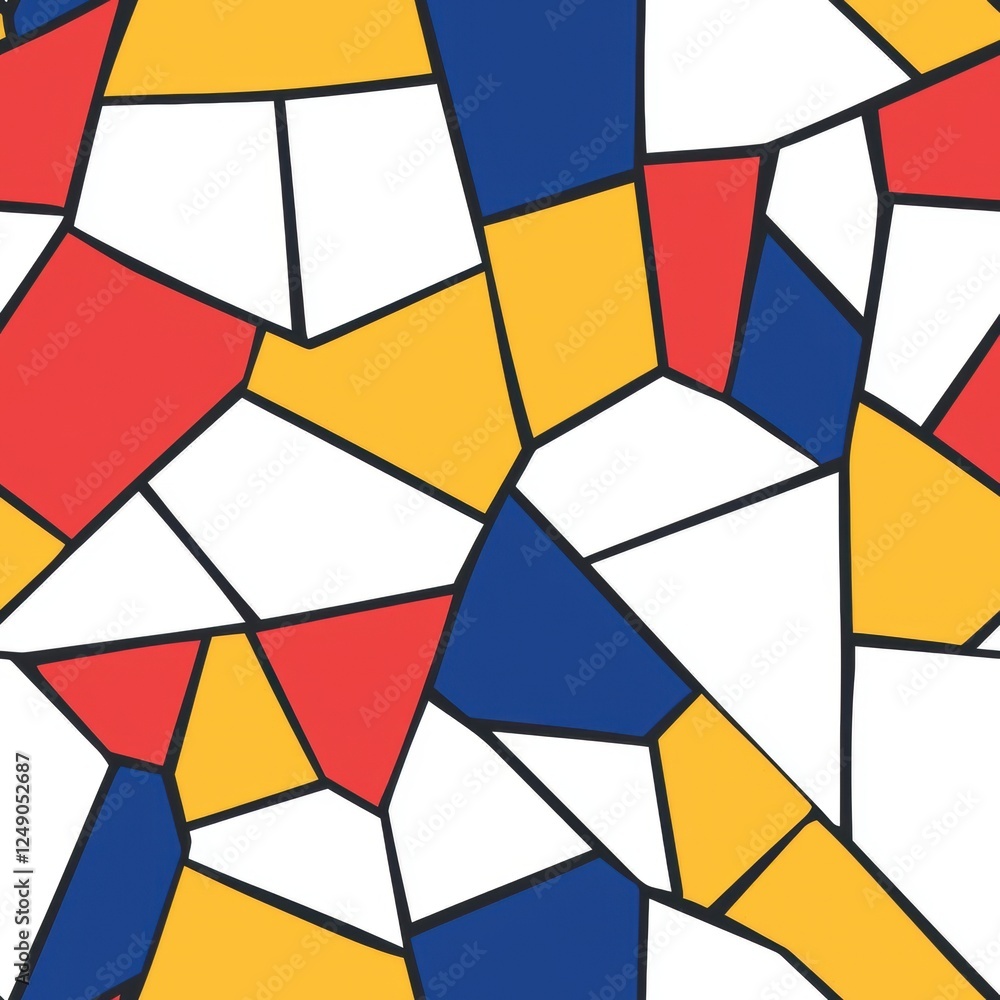 Poster bold primary hues in geometric mosaic tile design with seamless patterns