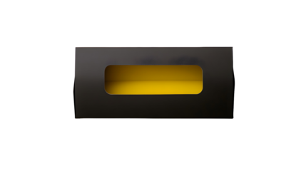A black rectangular takeaway box with a yellow interior and a transparent window for product display.